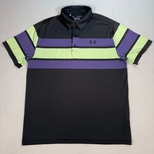 Under Armour‎ Playoff 2.0 Polo Men XL Black Purple Colorblock Loose Stretch Logo